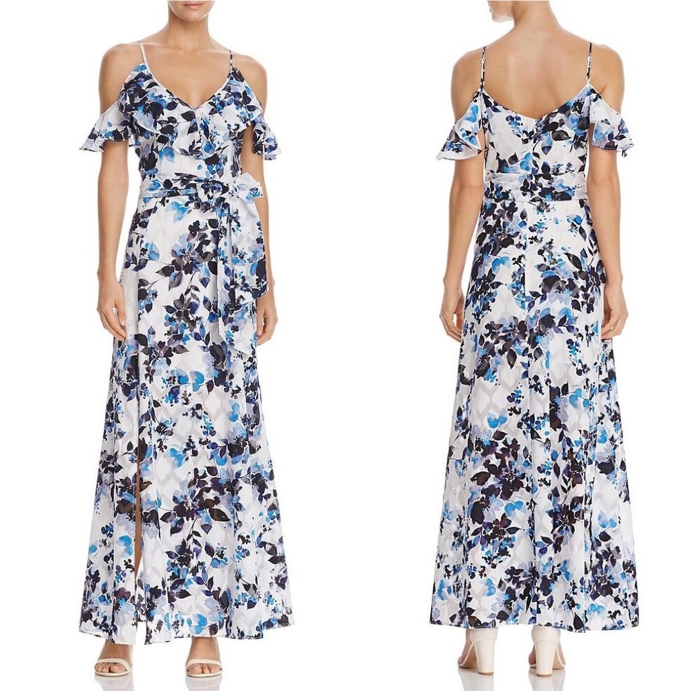 Eliza J Floral Print Cold Shoulder Maxi Dress